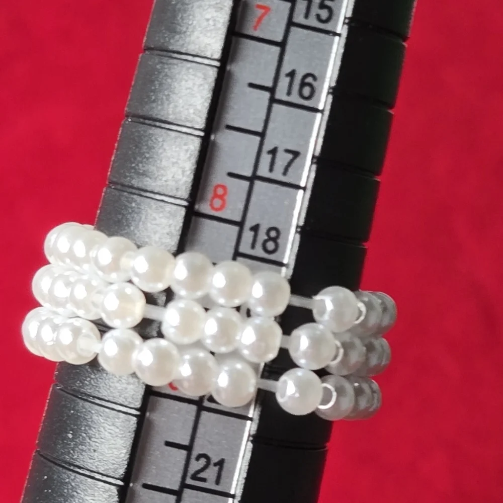 Elegant White Pearl Beaded Ring Set – 3 Piece Stretchy & Stackable Jewelry NWT